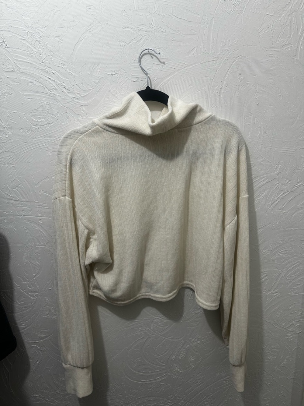Cropped Cream Ribbed Cowl Neck Sweater - Picture 2 of 2